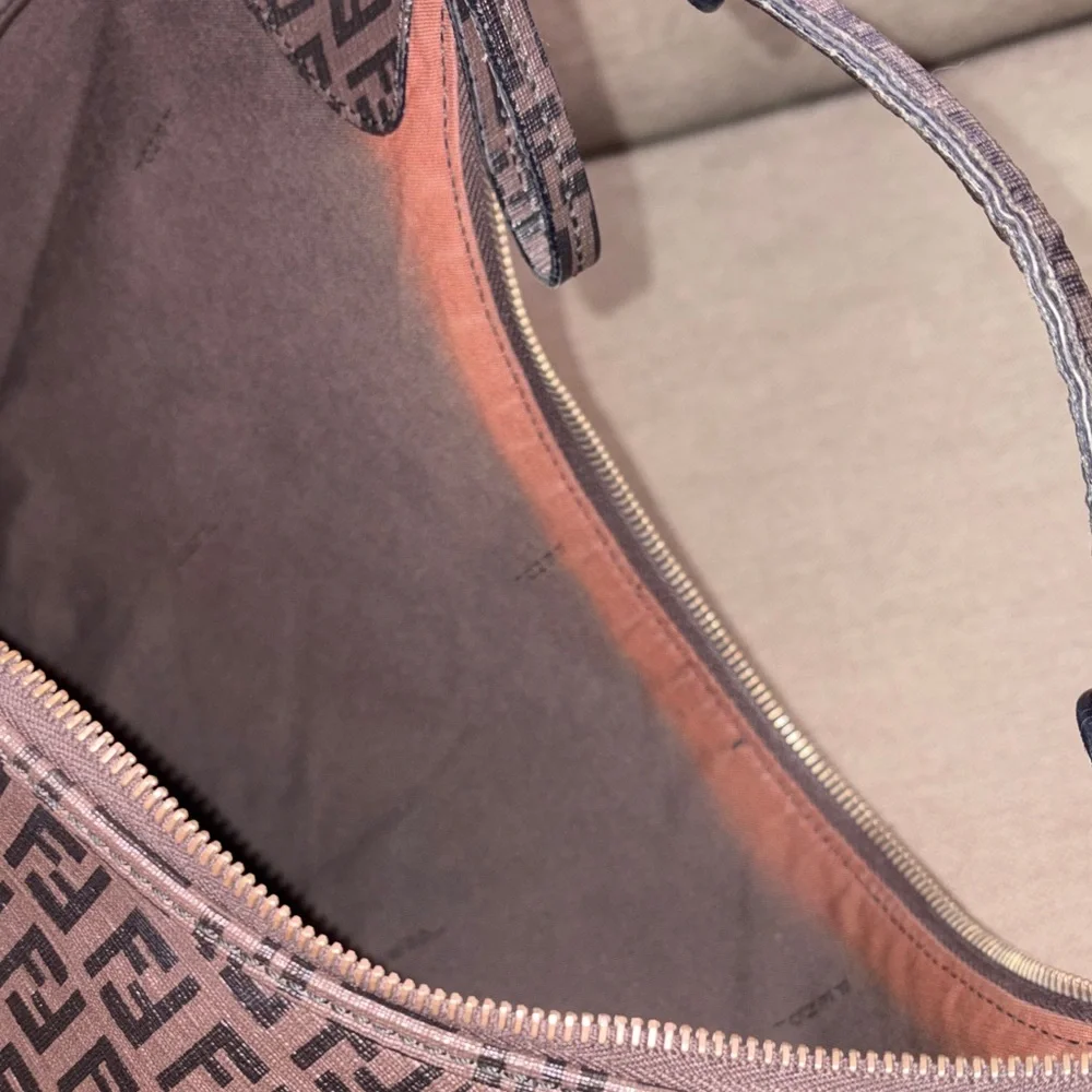 Authentic Fendi Dark Brown Zucchino FF Logo Hobo Bag with Gold-Tone Accents